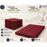 Zish Home FLEXA Bordo 7 cm Katlanır Sünger Yatak | Yer Yatağı, Misafir Yatağı | Puf, Koltuk, Şilte ve Minder Kullanımı | Taşıma Kulplu | Fermuarlı Yıkanabilir Keten Kılıf | 24 DNS Orta Sert Sünger - 140 × 200 cm