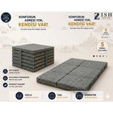 Zish Home FLEXA Gri 7 cm Katlanır Sünger Yatak | Yer Yatağı, Misafir Yatağı | Puf, Koltuk, Şilte ve Minder Kullanımı | Taşıma Kulplu | Fermuarlı Yıkanabilir Keten Kılıf | 24 DNS Orta Sert Sünger - 120 × 200 cm
