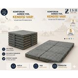 Zish Home FLEXA Gri 7 cm Katlanır Sünger Yatak | Yer Yatağı, Misafir Yatağı | Puf, Koltuk, Şilte ve Minder Kullanımı | Taşıma Kulplu | Fermuarlı Yıkanabilir Keten Kılıf | 24 DNS Orta Sert Sünger - 150 × 200 cm