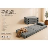 Zish Home FLEXA Gri 7 cm Katlanır Sünger Yatak | Yer Yatağı, Misafir Yatağı | Puf, Koltuk, Şilte ve Minder Kullanımı | Taşıma Kulplu | Fermuarlı Yıkanabilir Keten Kılıf | 24 DNS Orta Sert Sünger - 80 × 180 cm