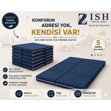 Zish Home FLEXA Mavi 7 cm Katlanır Sünger Yatak | Yer Yatağı, Misafir Yatağı | Puf, Koltuk, Şilte ve Minder Kullanımı | Taşıma Kulplu | Fermuarlı Yıkanabilir Keten Kılıf | 24 DNS Orta Sert Sünger - 140 × 200 cm