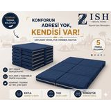 Zish Home FLEXA Mavi 7 cm Katlanır Sünger Yatak | Yer Yatağı, Misafir Yatağı | Puf, Koltuk, Şilte ve Minder Kullanımı | Taşıma Kulplu | Fermuarlı Yıkanabilir Keten Kılıf | 24 DNS Orta Sert Sünger - 160 × 200 cm