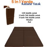 Zish Home Multipurpose 5 In 1 Kahverengi Çift Kişilik Katlanır Süngerli Misafir Yer Yatağı ve Minder 7cm - 160 × 200 cm