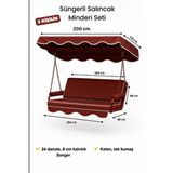 Zish Tekstil Bordo Keten Kumaş Süngerli Gölgelikli 3 Kişilik Salıncak Minderi 8 Cm