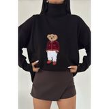 Zishan Fashion Ayıcıklı Kazak - Balıkçı Yaka Teddy Bear Aplikli Oversize Kadın Triko Kazak 650 - Standart - 000-Siyah