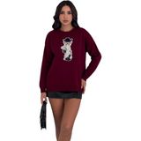 Zishan Fashion Ayıcıklı Kazak V4 - Kadın Triko Kazak Standart Beden 007 - 03R-Bordo