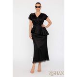 ZISHAN Saten Peplum Dantel Detaylı Etek Bluz İkili Büyük Beden Takım | 44-46-48-50 Beden 8402