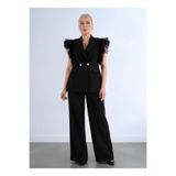 ZISHAN Tül Omuz Detaylı Double Breasted Ceket BOL KESİM Pantolon Büyük Beden Abiye Takım | 44-46-48-50 Beden 8390