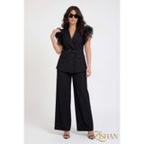 ZISHAN Tül Omuz Detaylı Double Breasted Ceket Pantolon Büyük Beden Abiye Takım | 44-46-48-50 Beden 8390