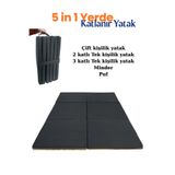 zishtekstil Multipurpose 5 in 1 Antrasit Çift Kişilik Katlanır Süngerli Misafir Yer Yatağı ve Balkon Minderi 7cm