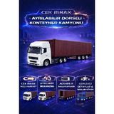 Ziventa 30 cm Çek Bırak Ayrılabilir Dorse Konteyner Kamyon Açılır Bagaj Kapılı Diecast Metal Oyuncak Tır - Beyaz - Koyu Kırmızı