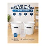 ZİVORA 2 Adet 10 LT Beyaz Bakraç Kova Metal Saplı Plastik Kova 1,5 LT Maşrapa Hediyeli