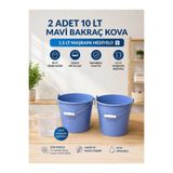 ZİVORA 2 Adet 10 LT Mavi Bakraç Kova Metal Saplı Plastik Kova 1,5 LT Maşrapa Hediyeli