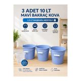 ZİVORA 3 Adet 10 LT Mavi Bakraç Kova Metal Saplı Plastik Kova 1,5 LT Maşrapa Hediyeli