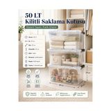 ZİVORA 3 Adet 50 LT Tekerlekli Kilitli Ev Mutfak ve Kamp Saklama Kutusu Şeffaf Plastik Organizer Düzenleyici Kutu