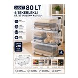 ZİVORA 3 Adet 80 LT 6 Tekerlekli Kilitli Saklama Kutusu Şeffaf Mega Boy Plastik Organizer Kutu