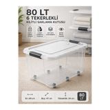 ZİVORA 80 LT 6 Tekerlekli Kilitli Saklama Kutusu Şeffaf Mega Boy Plastik Organizer Kutu