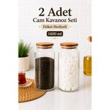 Zivora Home 2'li Büyük Boy 1400 ml Ahşap Kapaklı Cam Erzak Kavanozu – Çay Şeker Kahve Un Bakliyat Saklama Kabı