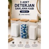 Zivora Home 3'lü 3 Lt Etiketli Ahşap Kapaklı Tablet Deterjan Saklama Kabı – Banyo Mutfak Düzenleyici Kutu Organizer