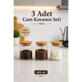 Zivora Home 3'lü 600 ml Ahşap Kapaklı Cam Saklama Kavanozu – Kahve Şeker Çay Baharat Saklama Kabı Etiketli