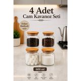 Zivora Home 4'lü 600 ml Ahşap Kapaklı Cam Saklama Kavanozu – Kahve Şeker Çay Tuz Saklama Kabı Etiketli