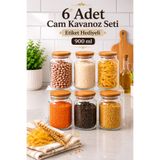 Zivora Home 6'lı 900 ml Ahşap Kapaklı Cam Saklama Kavanozu – Kahve Şeker Çay Baharat Saklama Kabı Etiketli