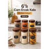 Zivora Home 6'lı Büyük Boy Cam Erzak Saklama Kabı Seti – 1500 ml Hava Almaz Cam Kavanoz, Etiket Hediyeli