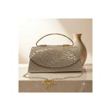 ZİVORA Kadın Simli Abiye Çanta Kırık Cam Desenli Zincir Askılı Portföy Clutch El ve Omuz Çantası 24x12x7 cm