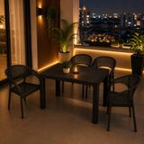 ZİYNET HOME 4 Kişilik Antrasit Bahçe Masa Takımı 70x120 cm Rattan Görünümlü Balkon Teras Masa Sandalye Seti