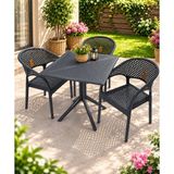 Ziynet Home 4 Kişilik Rattan Görünümlü Balkon Bahçe Masa Sandalye Takımı 80X80 cm Masa | Gizli Demir Şaseli - Antrasit