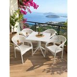 Ziynet Home 4 Kişilik Rattan Görünümlü Balkon Bahçe Masa Sandalye Takımı 80X80 cm Masa | Gizli Demir Şaseli - Beyaz