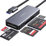 ZIYUETEK CF Kart Okuyucu, USB 3.0'dan Kompakt Flash Bellek Kartı Okuyucu Adaptörüne 5Gbps SDXC, SDHC, SD, Micro SDXC, Micro SD, Micro SDHC, M2, MS, CF ve UHS-I Kartı (Gri) için Eşzamanlı Olarak 5 Kart Okuyun