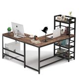 Zizuva 150+145x55x75+120 CM Kitaplıklı Ceviz Ofis ve Ev Çalışma Masası