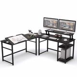 Zizuva 180+180x60x75 CM L Köşe Monitör Raflı Ceviz Çizim ve Çalışma Masası