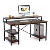 Zizuva Tasarım 95x60x140cm Ceviz Ev Ofis Bilgisayar Metal Raflı Çalışma Masası