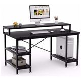 Zizuva Tasarım 95x60x140cm Siyah Ev Ofis Bilgisayar Metal Raflı Çalışma Masası