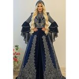 ZK ZÜMRÜT KAFTAN Tesettür Bindallı Kaftan Kadife Gelin Kına Gecesi Elbisesi Bindallı Tacı, Kemer, Kolye, Tarlatan Set