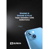ZLTECH iPhone 15/15Plus Uyumlu Taşlı Kamera Lens Koruyucu - Mavi