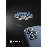 ZLTECH iPhone 15Pro/15Promax Uyumlu Taşlı Kamera Lens Koruyucu - Mavi