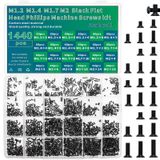 Zmbroll 1440 Adet Siyah Dizüstü Bilgisayar Vidaları M1.2 M1.4 M1.7 M2 Düz Kafa Phillips Makine Vidaları Havşa ssd Vidalar Aksesuarları Mini Makine Bilgisayar Vidaları Çeşitler Kitleri