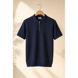 ZMODA SOFT Polo Yaka Fermuarlı Çizgili Old Money Lacivert T-shirt Örme Birinci Kalite Tshirt Yumuşak Kısa Kollu Erkek Tişört