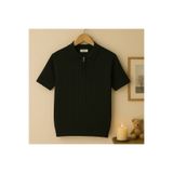 ZMODA SOFT Polo Yaka Fermuarlı T-shirt Çizgili Old Money Örme Birinci Kalite Tişört Yumuşak Kısa Kollu Erkek Tişört Siyah T-shirt