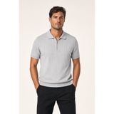 ZMODA SOFT Polo Yaka Fermuarlı T-shirt Çizgili Old Money Örme Birinci Kalite Tshirt Yumuşak Kısa Kollu Erkek Tişört Gri