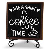 Zmyollo Kahve Masası Dekor Tabelası, Standlı İlham Verici Ahşap Tabela, Yükselme ve Parlatıcı It's Coffee Time Sign Çiftlik Evi Ev Mutfak Kahve Bar Raf Masası, Aile Arkadaşı İş Arkadaşı İçin Kahve Severler