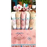 Z&N Style Annem Çeyizlik 50X90 Cm. Kanaviçe Çiçek Desenli Püsküllü Kadife Lüks Havlu Seti 6'lı Set - Çok Renkli - 50 x 90 cm