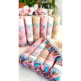 Z&N Style Annem Kanaviçe Çiçek Desenli Püsküllü Kadife Havlu Seti 30X50 6 Adet 50X90 6 Adet Toplam 12 Li Set - 50 x 90 cm - 30 x 50 cm - Cappuccino - Krem