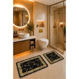 Zng Design Home Banyo Paspası 2'li Set Siyah Kaymaz Tabanlı ve Yıkanabilir 60X90 cm - 50X60 cm