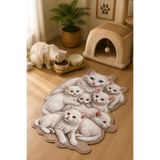 ZNG design home Kedi Figürlü Mama Paspası-Kişiye Özel Dijital Baskılı ,Asimetrik, Kaymaz Tabanlı ve Yıkanabilir halı