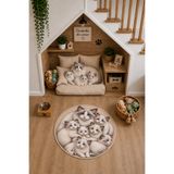 ZNG design home Ragdoll Kedi Ailesi Yuvarlak Kedi Mama Paspası Kaymaz Taban Yıkanabilir Halı Ø 90 cm