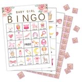 Zodvery Kız Bebek Bingo Kartları, Pembe Çiçekli Bebek Duş Bingo Oyunu, Çocuklar için Bebek Duşu, Cinsiyet Açıklama Parti Oyunları Hediyeler, Grup Oyunu - 24 Oyuncu/ 01 kız